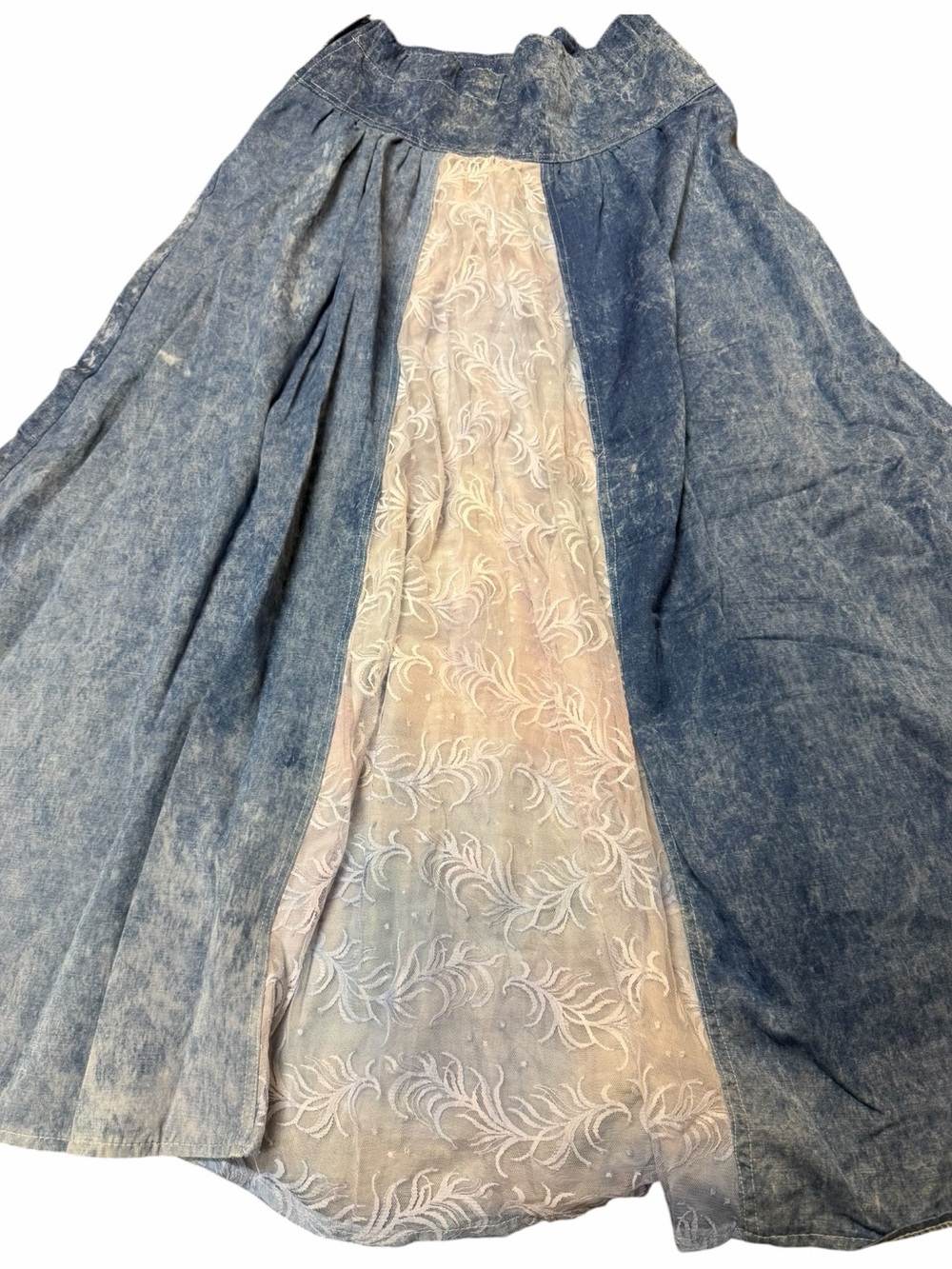 Handmade Wearable Art Zebra Woman Denim Lace Patchwork Maxi Skirt Boho M Gypsy - Picture 12 of 14